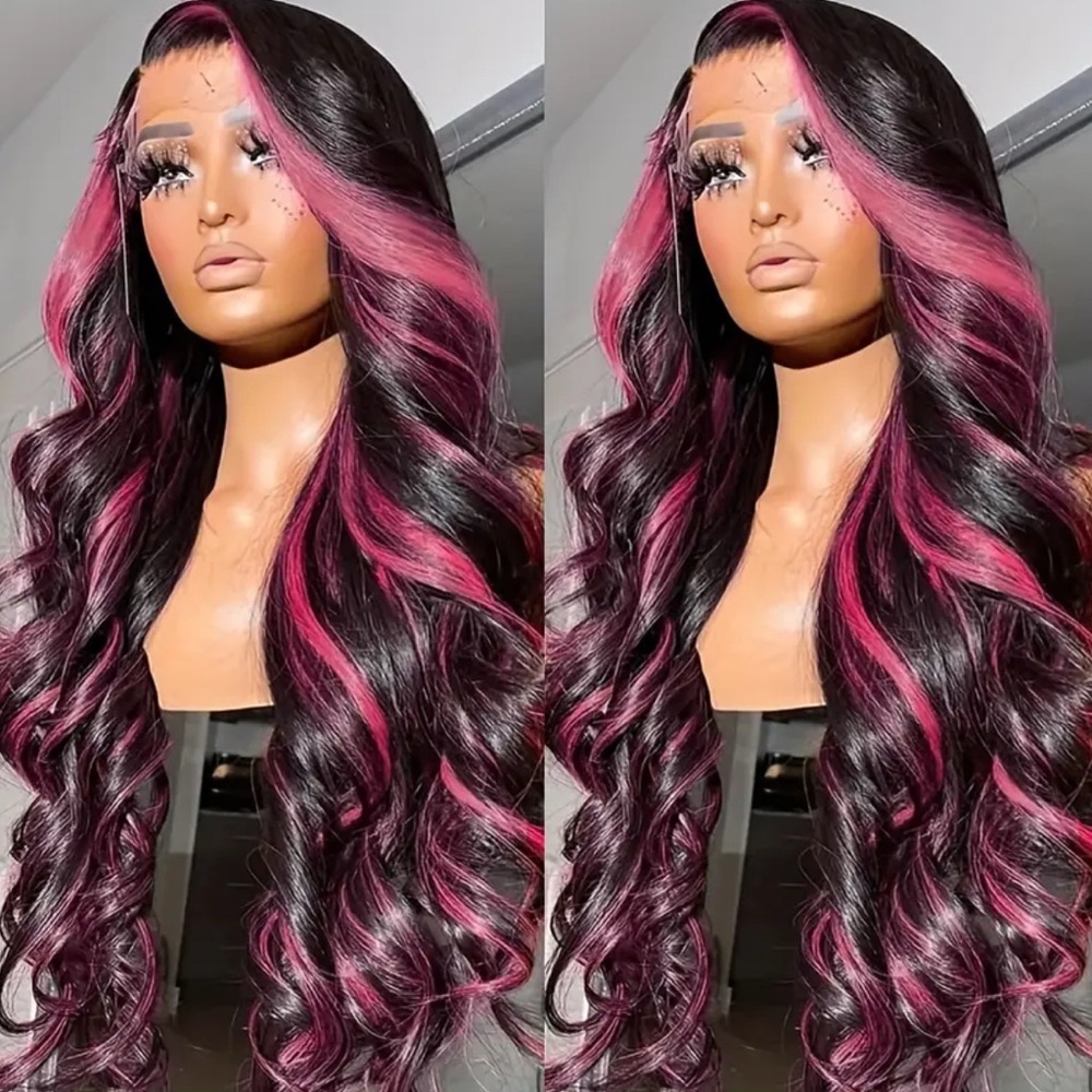 Pre plucked lace front pink and black ombré wig high quality